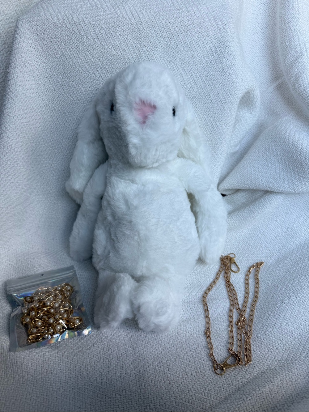 White Plush Bunny Crossbody Bag or Backpack for Kids with 2 Chain Straps
